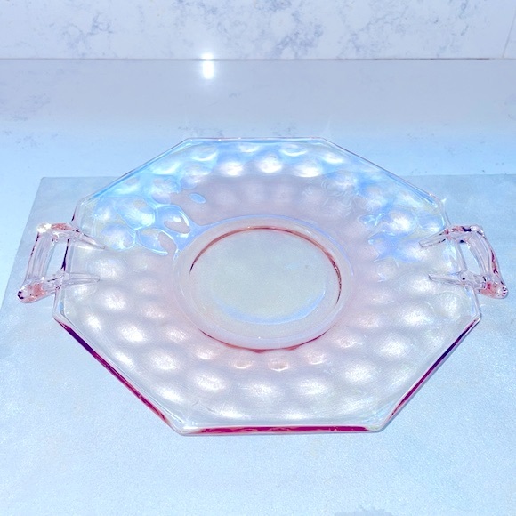 Pink Flamingo Depression Glass Cheese Plates Made by Heisey Matching Pair of 2 - Picture 4 of 10